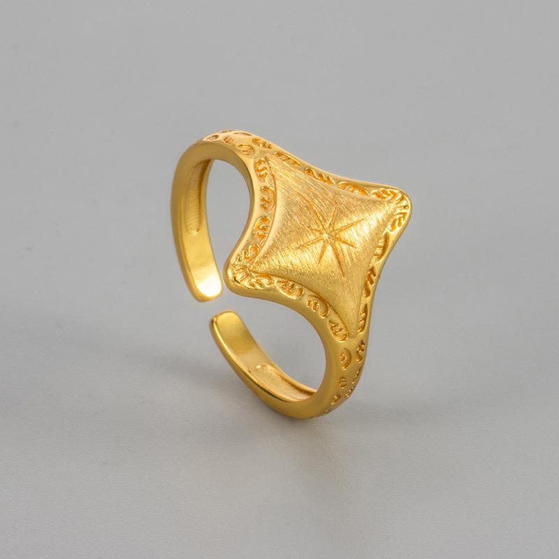 

Fashion Luxury Brushed Metal Octagonal Star Rhombus Adjustable Opening Rings for Women Men Hip-hop Punk Stainless Steel Zircon resizable
