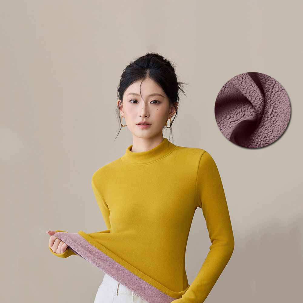 Camel Wool Base Layer Women Autumn Winter Outer Wear Fleece Lined Long Sleeve Top Semi High Neck Knit Sweater Versatile Style