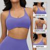 Sutiã de yoga nude europeu e americano transfronteiriço para mulheres com bojo removível nas costas cruzadas roupa íntima esportiva top fitness externo