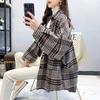 Women's Oversized Mid-Length Plaid Wool Shirt Jacket - Hong Kong Style, Autumn/Spring Trend
