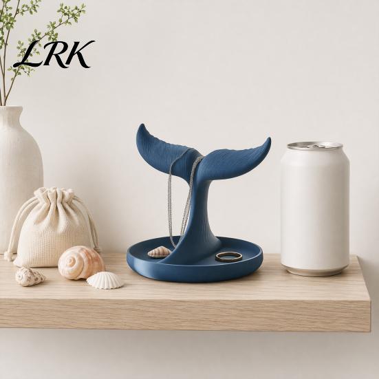 Dressing Table Decoration Organizer 3D Printed Whale Tail Jewelry Organizer, Earring Necklace Display Stand with Ring Tray, Creative Desktop