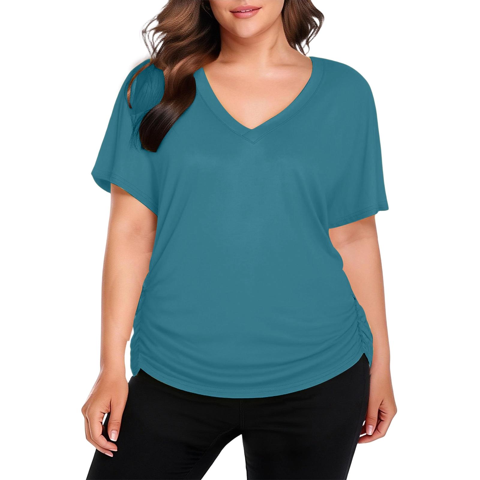 

Women s Fashionable Short Sleeve Elegant Commuting And Casual Top XXXXXL синій