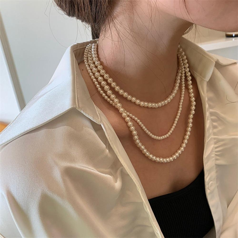 Simple Multi-layer Pearl Women's Necklace, Long Sweater Chain Jewelry