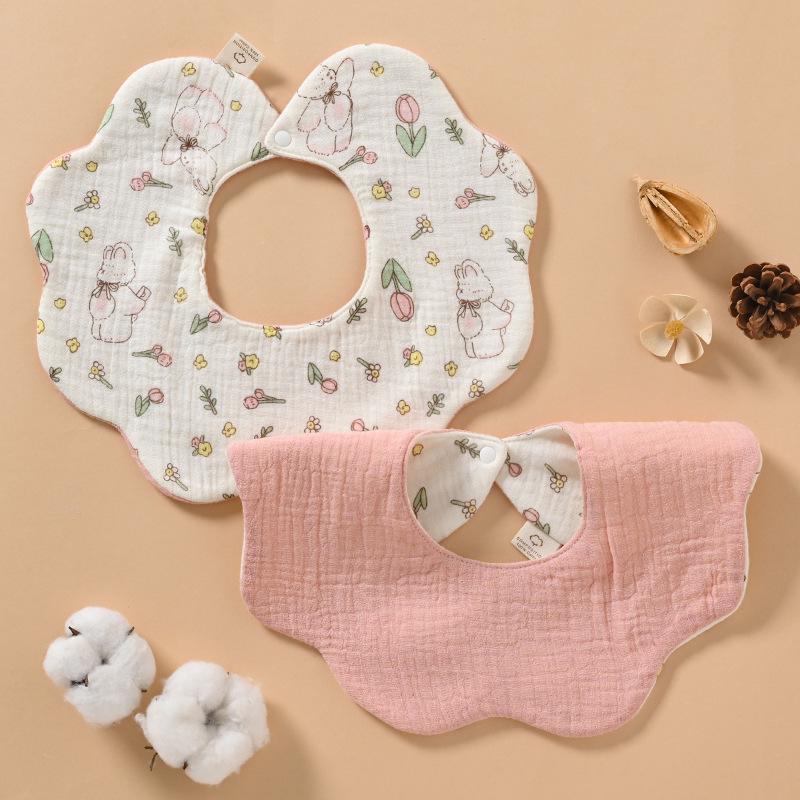 Double-Sided Waterproof Cotton Gauze Baby Bibs, Newborn Anti-Spit-Up Petal Design