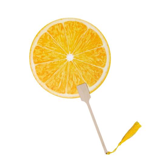 Fruit Print Fan with Wooden Long Handle Portable Lightweight Outdoor Travel Camping