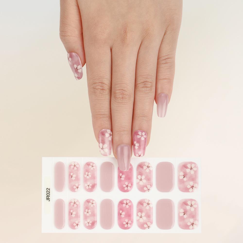 New Semi-Cured UV Gel Nail Stickers - 16 Finger Set with Light Therapy Curing Lamp for Full Nail Coverage