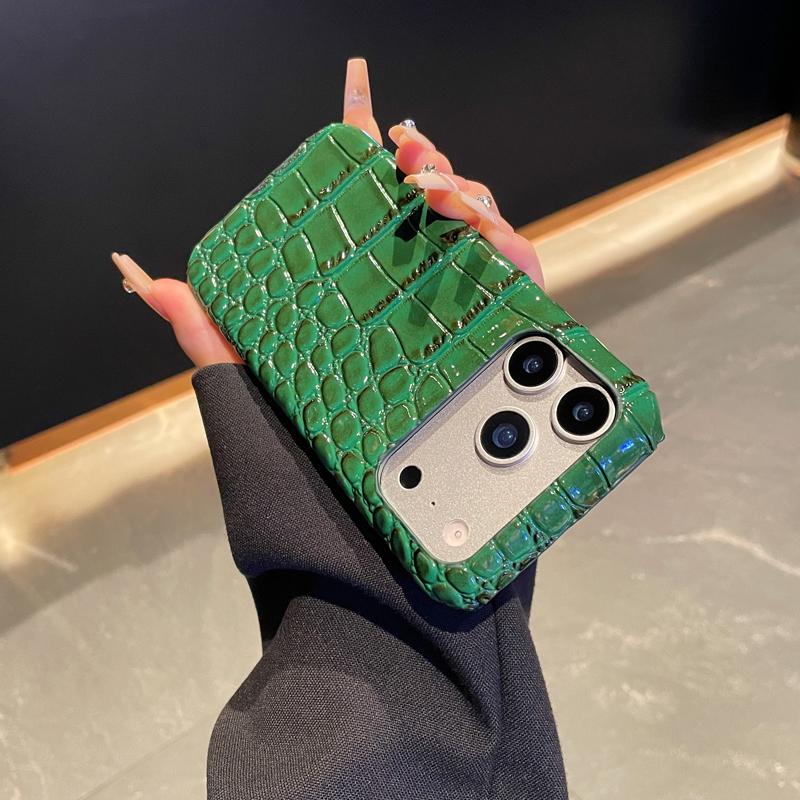 Solid Color Crocodile Pattern Case for IPhone 17 16 15 14 13 Pro Max 17 Air Half Pack Hard Leather Shockproof Back Cover
