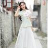 Vintage Embroidered Fairy Skirts with Floral Button and Chiffon Skirt