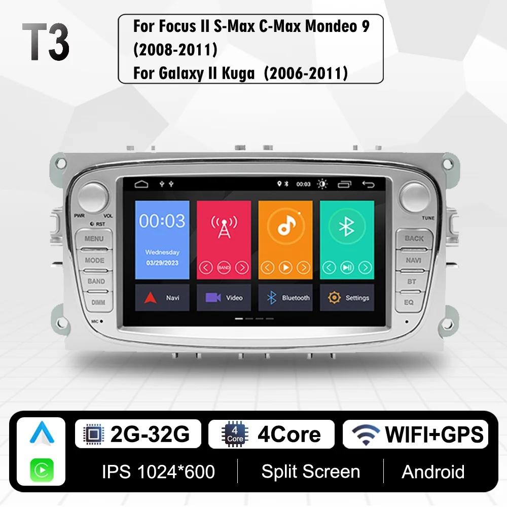 2 Din Android Radio WiFi 4G LTE Car Multimedia Video Player For Ford Focus Mondeo C-MAX S-MAX Galaxy II Kuga Carplay Headunit