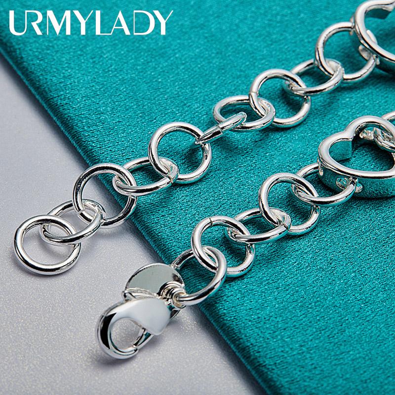 Bracelet coeur en argent Sterling 925, bijoux à breloques pour fête de fiançailles et mariage, 20CM, 8 pouces