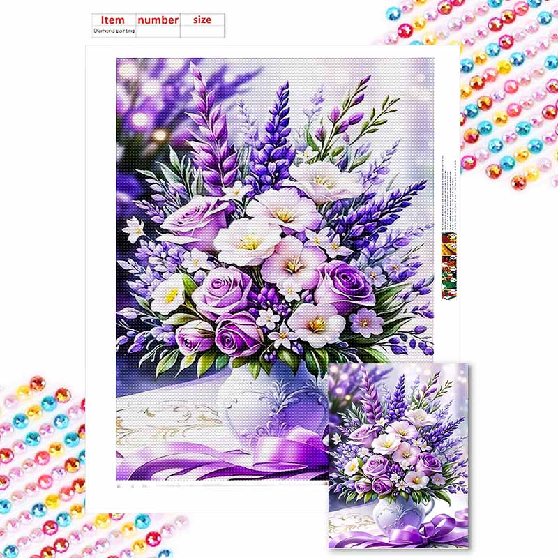 Diy Arrival New 5d Full Circle Diamond Painting "purple Bouquet" Embroidery Cross Stitch Home Decor Gift