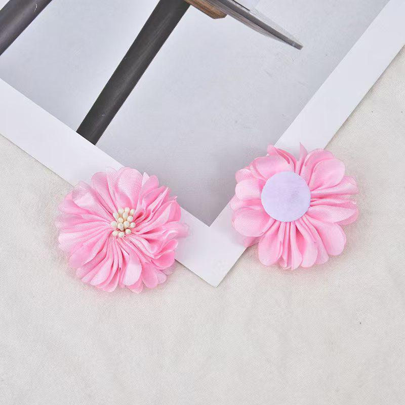 Retro Hong Kong Style Satin Flower Fabric Hair Accessories - Handmade Hair Ties, Headbands, Clips, and Earrings.