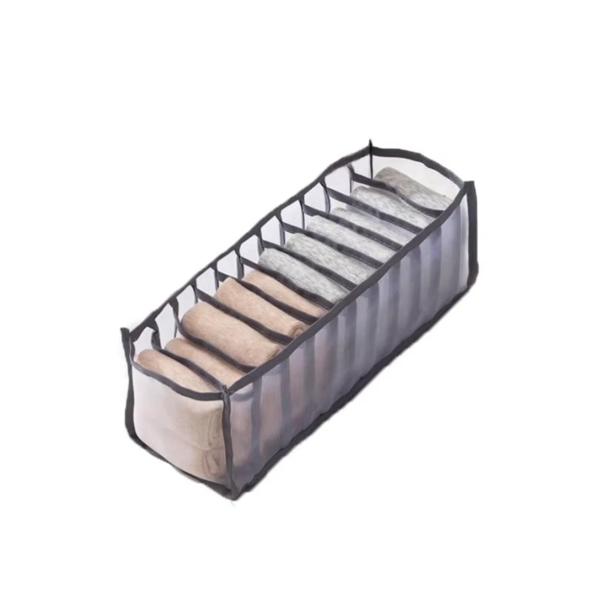 

11-секционный складной ящик для хранения нижнего белья для дома, нейлоновый органайзер для хранения в общежитии, органайзер для бюстгальтера, дышащая сетчатая сумка светло-серый