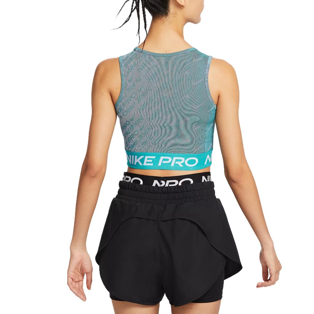 Nike Canotta da Allenamento Stampata Dri-Fit Pro Asciugatura Rapida Donna Top Verde Cactus Blu Fumo Bianco HQ5684-345
