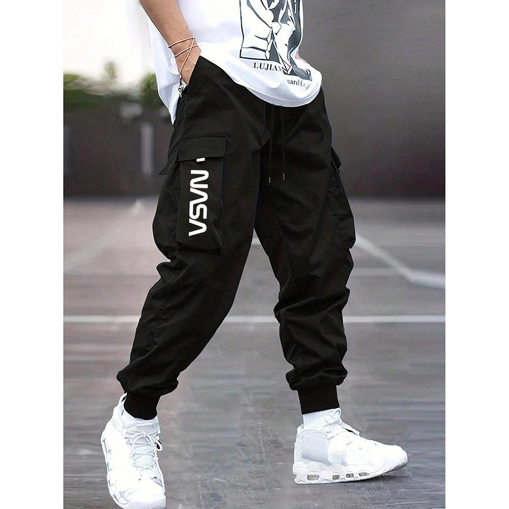 New Summer Retro Work Pants Men's Casual Trousers Loose Sports Straight Tying Pants