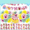Kirby Themed Birthday Party Hanging Flag Decoration Set With Game Cake Insert Aluminum Foil Balloons Pull Flag Kit