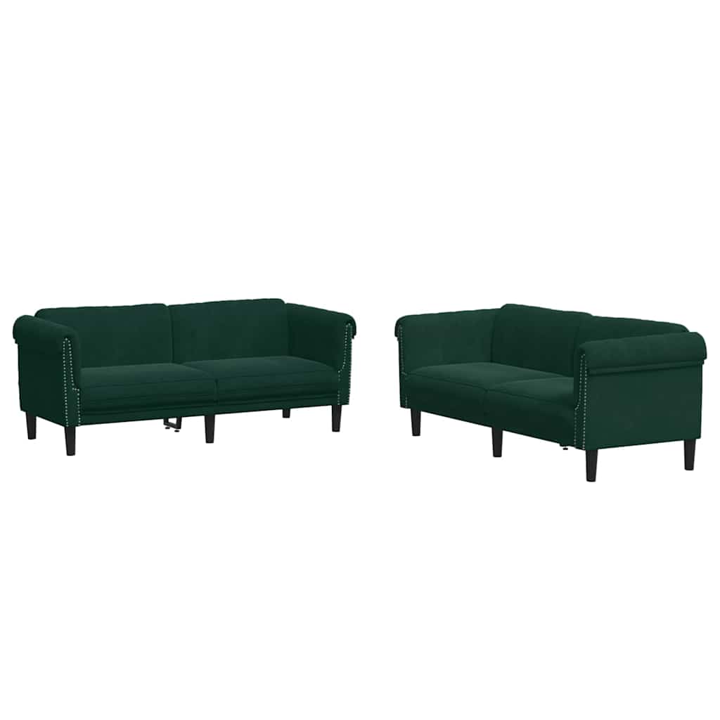 Vidaxl 3-Cz. Living Room Set, Dark Green, Upholstered In Velvet