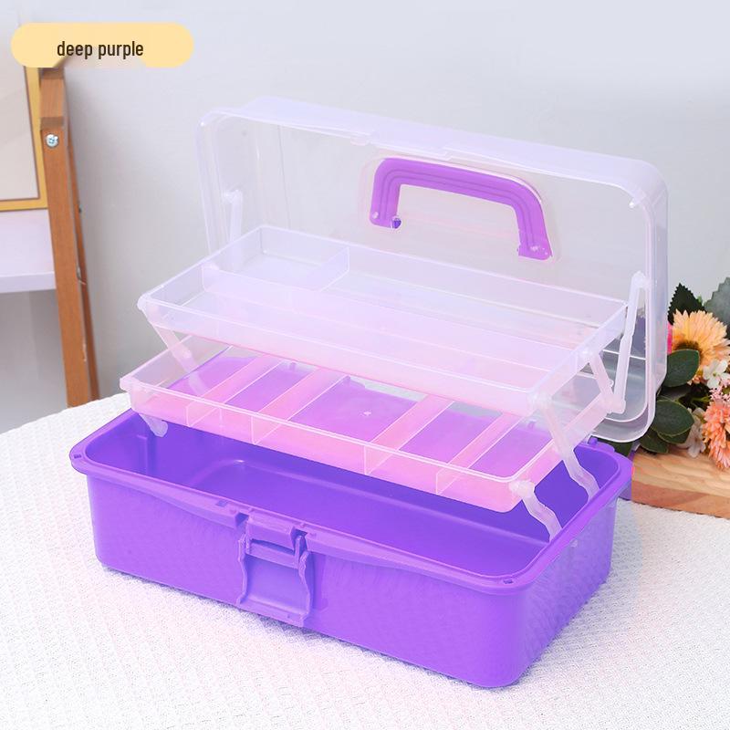 Durchsichtige Kunststoff-Dreischicht-Faltaufbewahrungsbox für Kunst, Nägel, Eisenwaren, Make-up und Schreibwaren