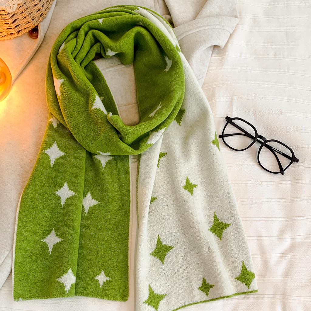 Cute little star scarf women's autumn and winter warm and cold-proof thickened imitation cashmere versatile Korean version of age-reducing knitted sca