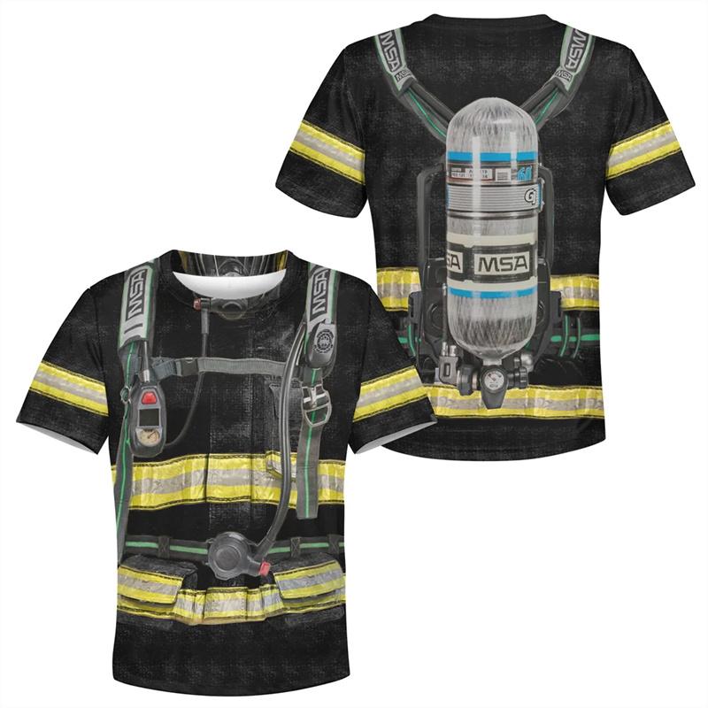 Fashion Firefighter Cosplay T-shirts Summer Trend Short Sleeve Round neck 3D Printed Men's T-shirts Casual Funny Streetwear