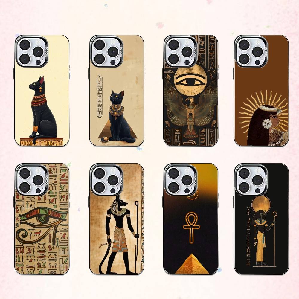 COOL A-Ancient E-Egypt Art Phone Case For iPhone17,16,15,14,13,12,11 Plus,Pro Max Colored Silver Plated Inside Cover