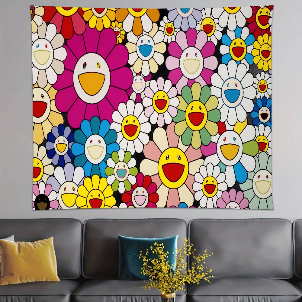 Art MMurakamiES Flower TTakashi Tapestry Print Large Tapestry Wall Hanging Wall Tapestry Decor Living Room Bedroom Home 100X70CM