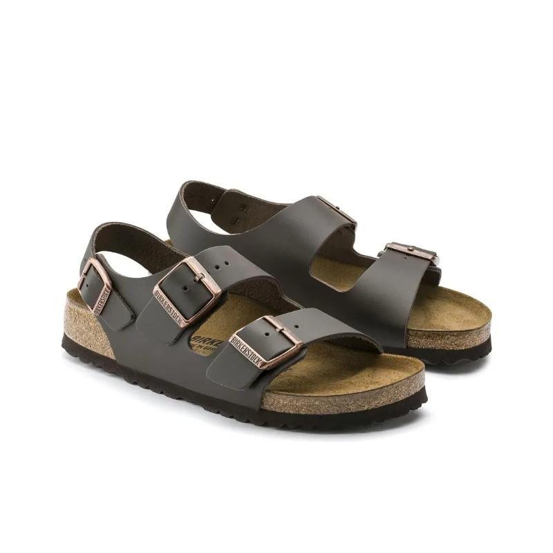 Birkenstock Unisex Leather Soft Durable Thick Sole Metal Buckle Beach Sandals Dark Brown Narrow Fit 0034103 36