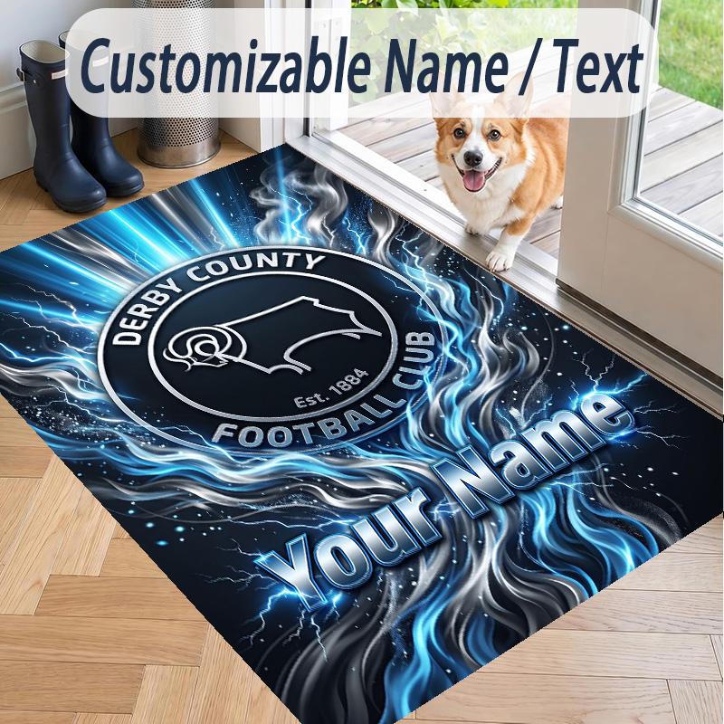 Custom Text Printed Rug Derby County Non Slip Floor Carpet For Home Room Decor