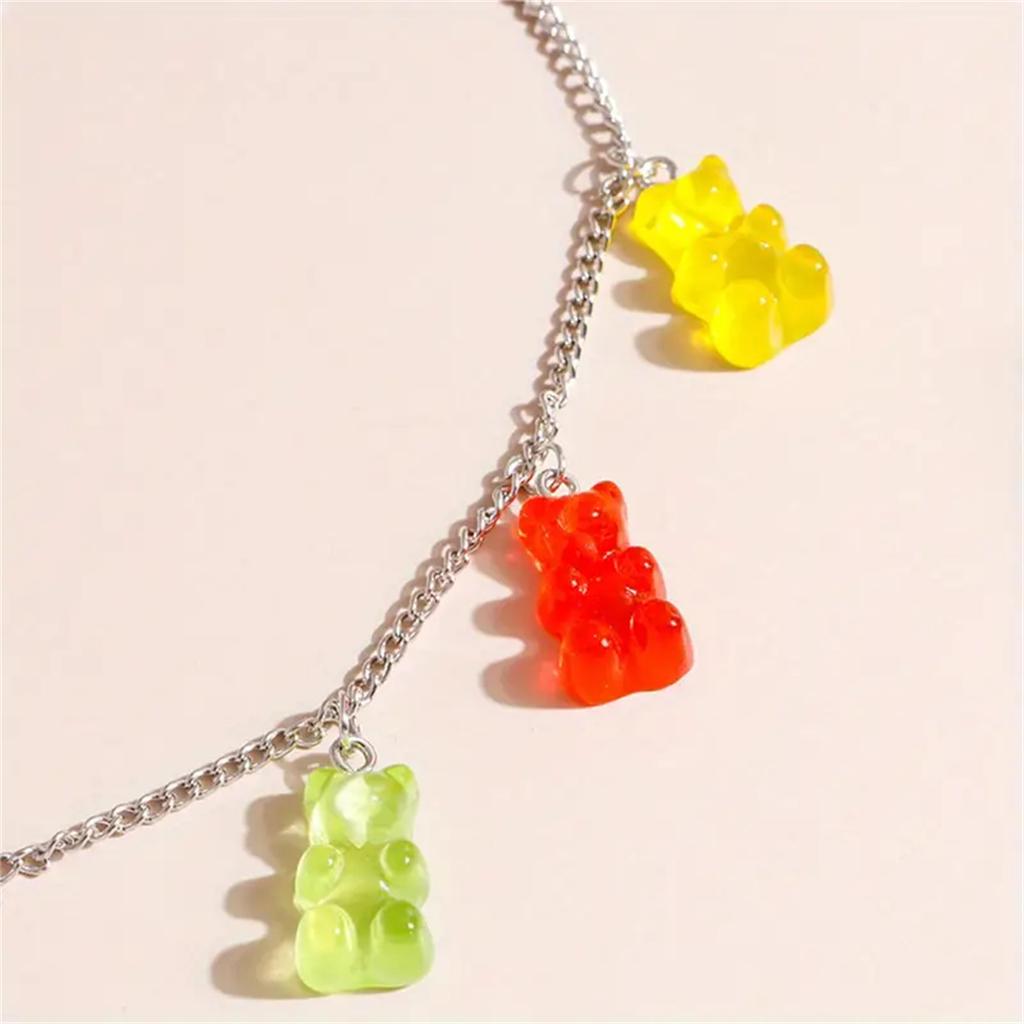 Elegant Cute Gummy Bear Charm Choker Necklace for Women Colorful Resin Teddy Pendants Jewelry for Daily and Vacation Wear All Seasons Accessory