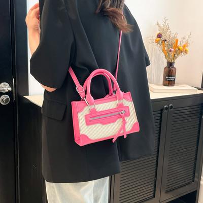 Women's Bag 2025 New Summer Fashion Handbag Bag Trendy Simple Small Satchel Contrasting Color Shoulder Zipper Small Square Bag