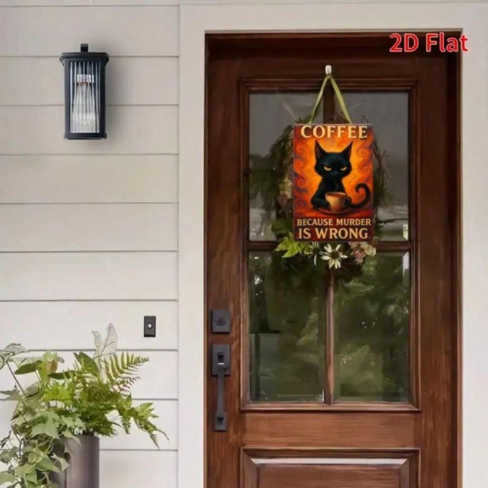 Vintage Black Cat Metal Sign, Retro Wall Decor for Cafe Home