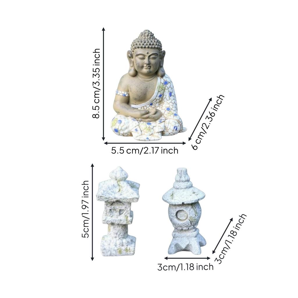 Garden Ornament with Mosaic Finish Meditative Style Mini Buddha Statue Stone