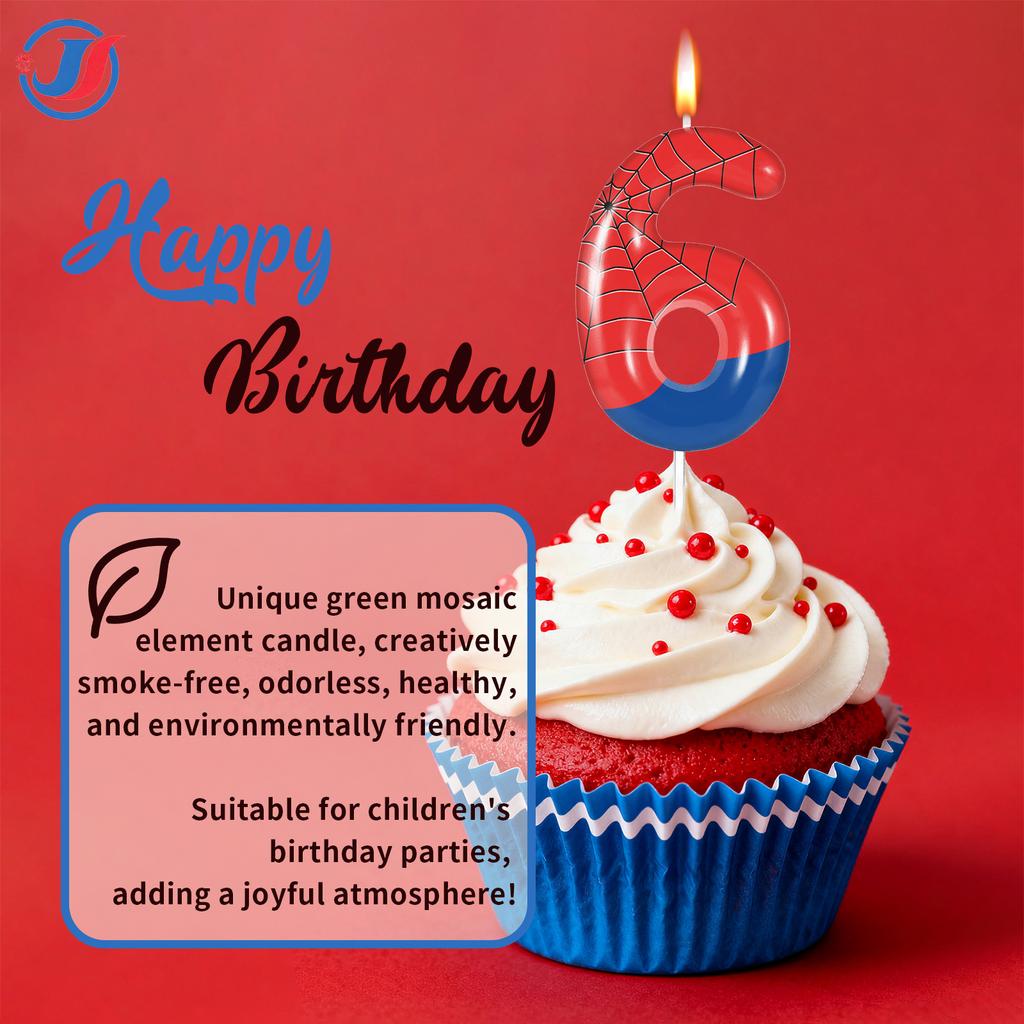 7pcs Spider Web Birthday Candles, Spider Cartoon Themed Birthday Candles Cake Topper Number Candle Spider Birthday Cake Candles