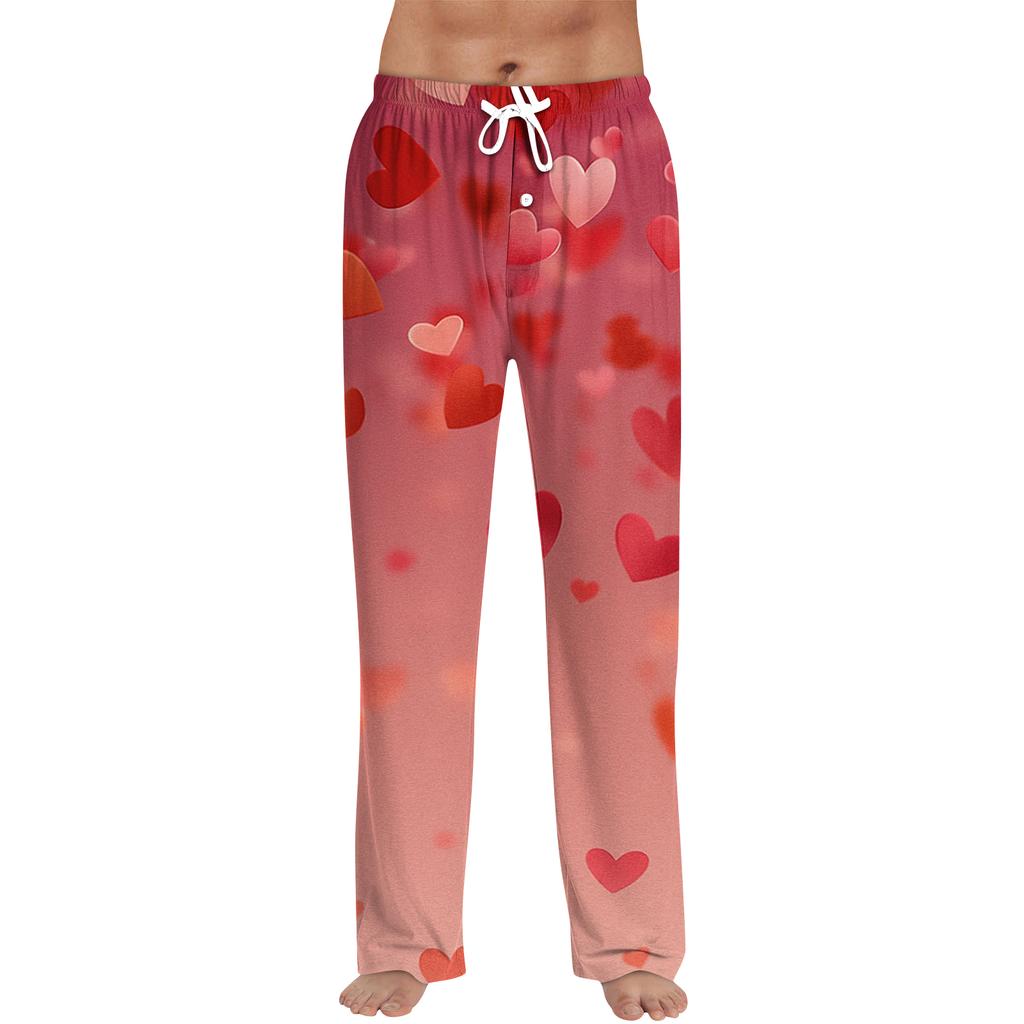 Men's Valentine's Day Printed Drawstring Long Pants Casual Pajamas