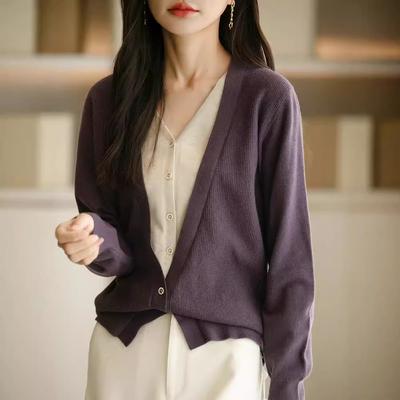 Autumn Small Perfume Style Knitwear Jacket Women's Soft Splicing V-neck Tops