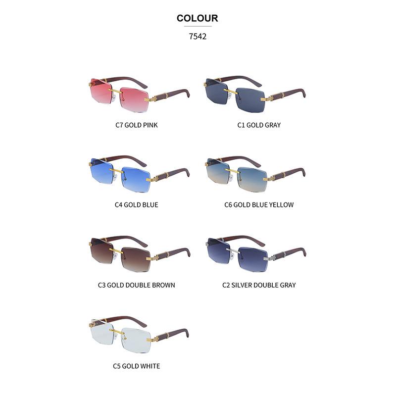 Frameless Trimmed Sunglasses Men'S Trendy Retro Square Sunglasses Men'S Imitation Wood Grain Glasses Legs Glasses
