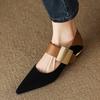 Women Nature Suede High Thick Heels SmallHut Black Apricot Square Toe Pumps Elegant Lady Metal Decoration Shoes 2025