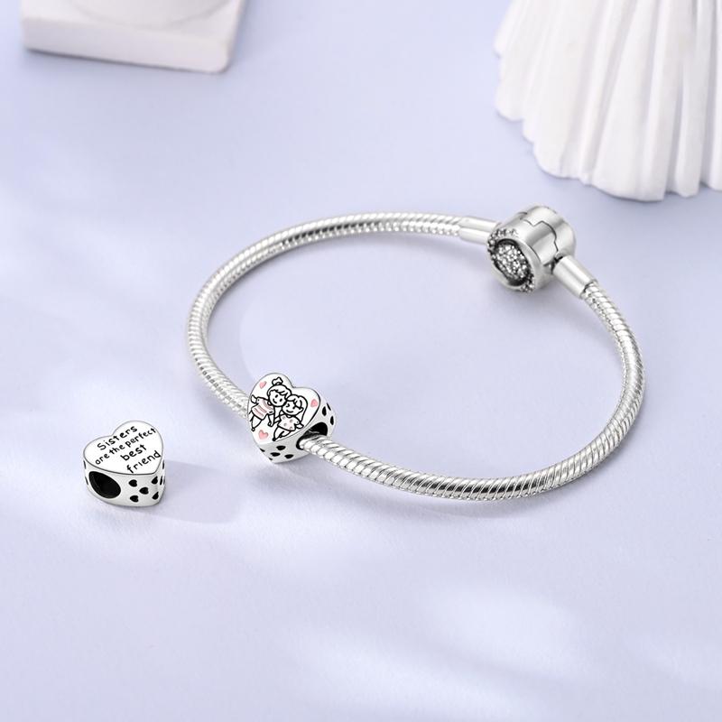 Original Charmscopper Good Sister Pink Heart-Shaped Beads Fit Charms Platabracelets For Women Women Jewelry Making Diy