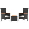 VidaXL Ensemble de salon de jardin 3 pcs noir poly rotin et acacia 3157648