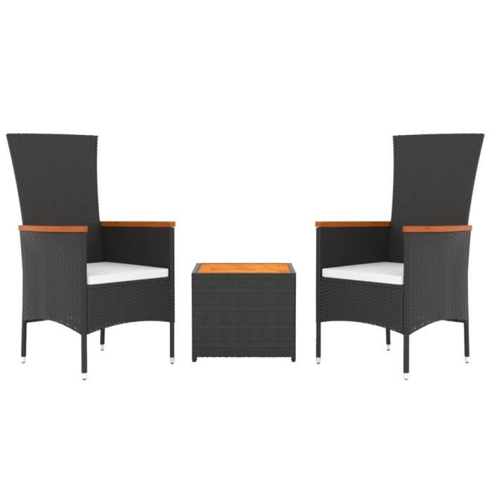 VidaXL Ensemble de salon de jardin 3 pcs noir poly rotin et acacia 3157648