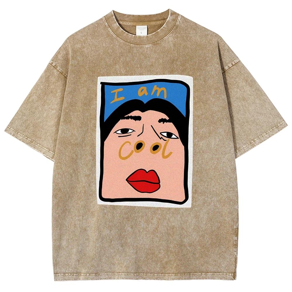 I AM COOL T Shirts Unisex Washed Tees Men Women Short Sleeve T-shirts Cotton T-shirt Streetwear Graphic T Shirts