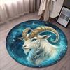 1pc Mystical Capricorn Zodiac Round Floor Mat - Non-Slip Machine Washable Mat with Goat Head  Starry Night Design, Deep Blue