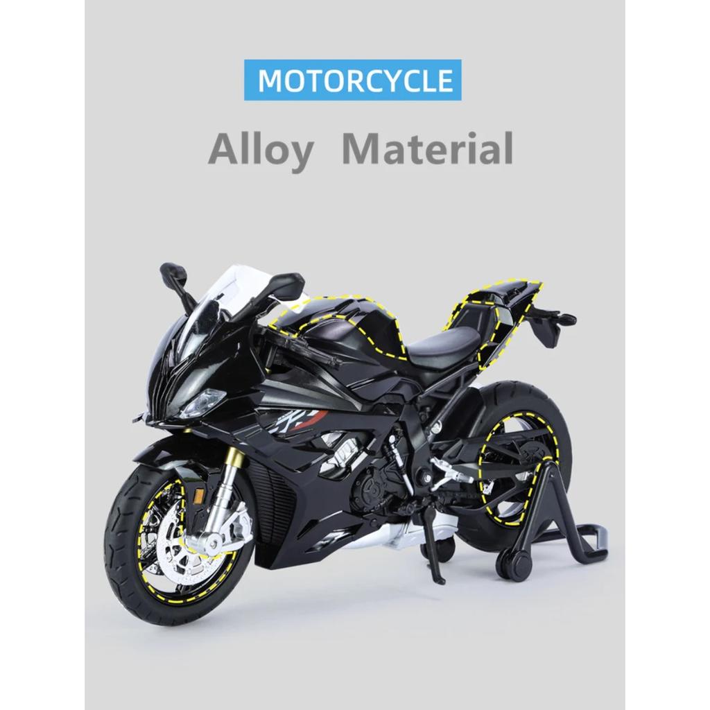 1/12 BWM S1000RR M Version Racing Motorcycle Model Diecast Alloy Metal Cross-country Motorcycle Model Sound Light Childrens Toy Gift