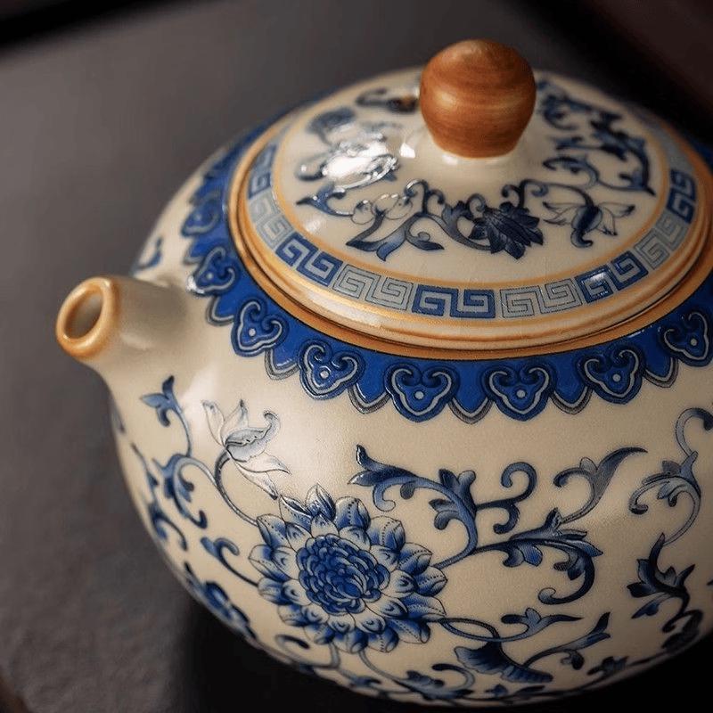 Ru Kiln Flourishing Flower Ceramic Tea Set