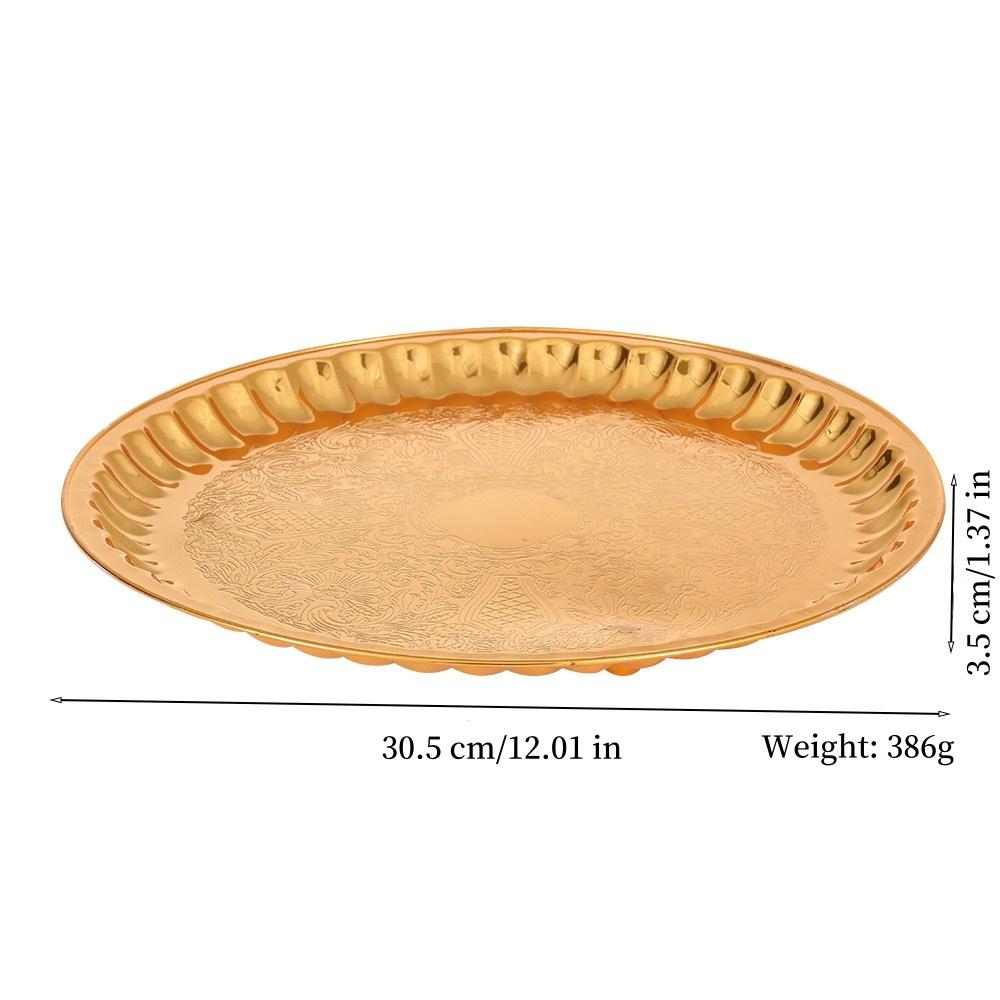 

Fruit Tray, Metal Home Round Plate, European Golden Retro Snack Disc, Home Living Room Decoration Accessories Storage Supplies 12.01 inches