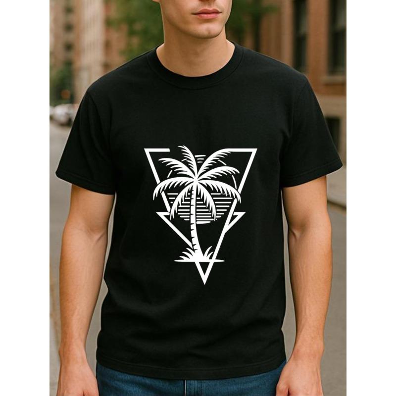 

Men S Short-Sleeved Shirt Featuring a Geometric Palm Tree Design, Perfect for Hawaiian Parties. Made from High-Quality Pure, This Casual Printed Shirt 4XL чорний
