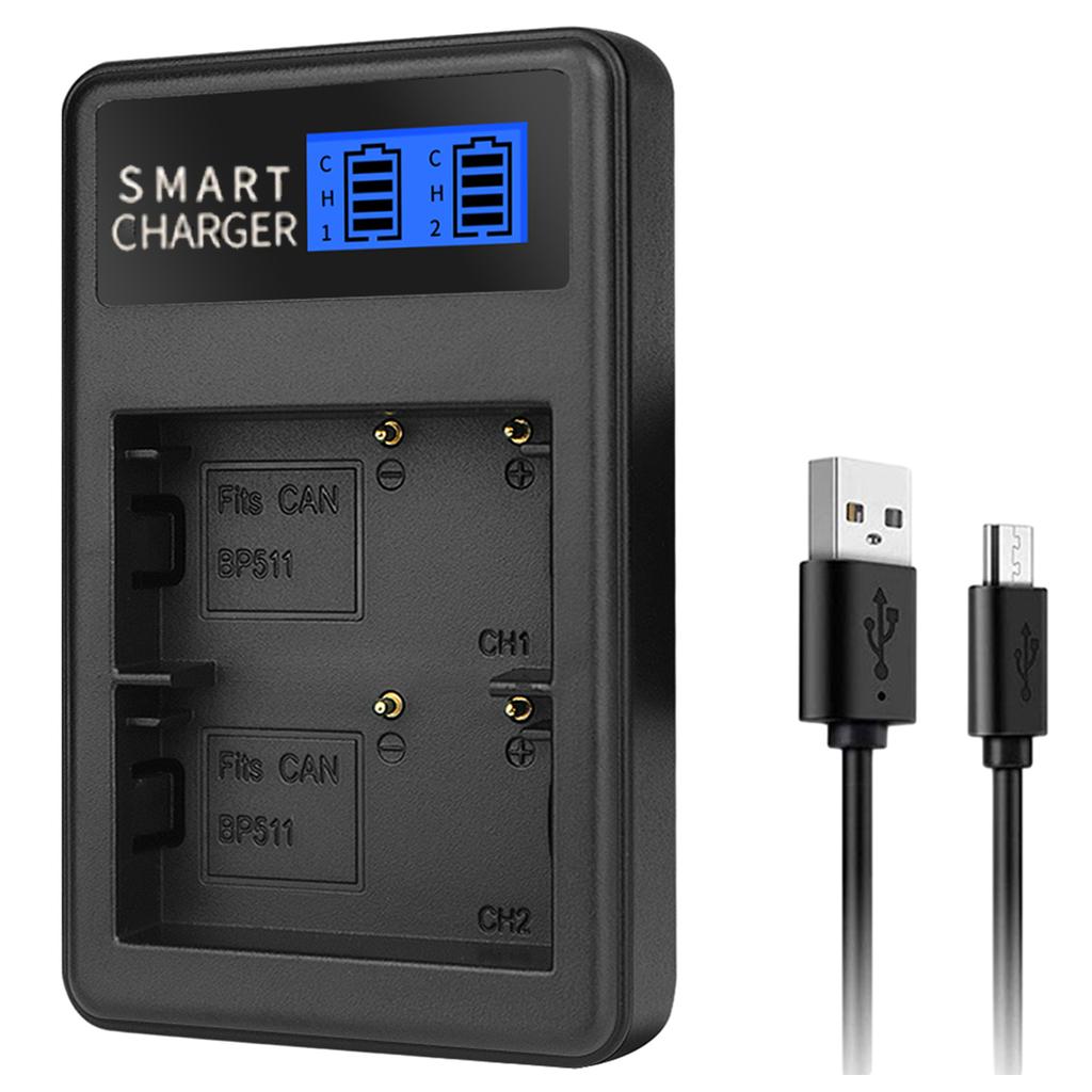 BP511 LCD Charger USB Camera Battery Charger Efficient Charging for EOS 10D 20D 30D 40D 50D D60 MV630i Camera