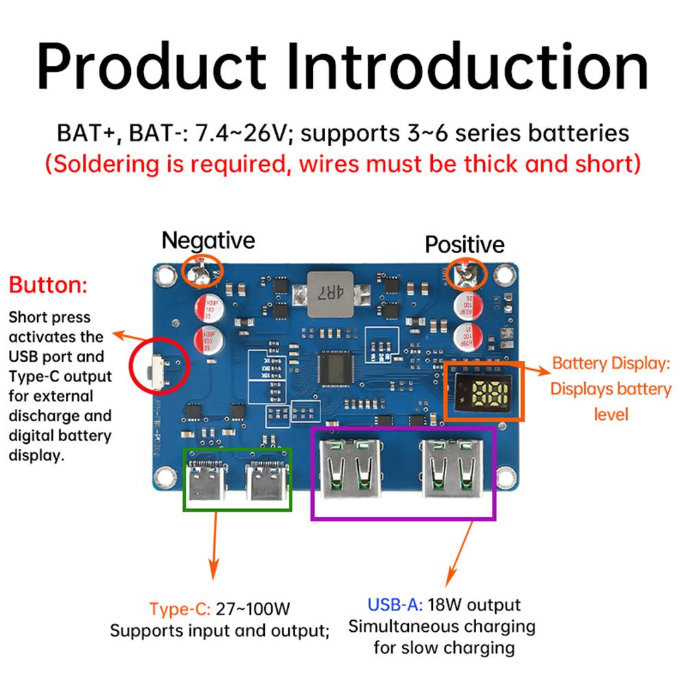 100W PD QC 3-6S Fast Charger Module DIY Mobile Power Motherboard Temperature Controller Buck Converter Power Supply