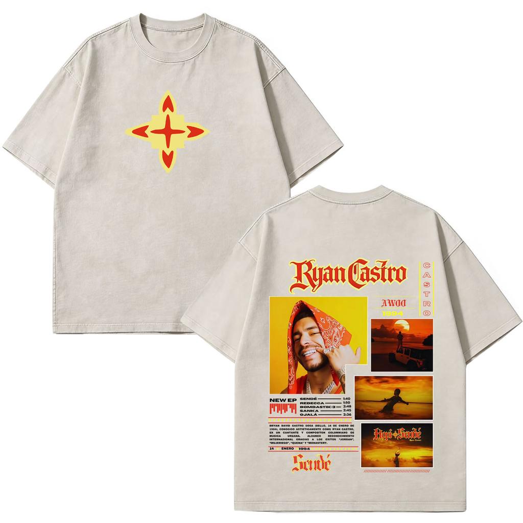 Rapper Ryan Castro Sende Latam Album Tour 2026 Magliette Stampate Unisex Unisex Hip Hop T Shirt Estive Cotone Ampio Vintage Lavate T-shirt