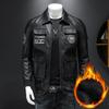 Padded Thick Male Casual Cardigan Autumn Winter Men Lapel Faux Leather Jacket Outerwear Fashion Streetwear Solid Motorcycle Coats